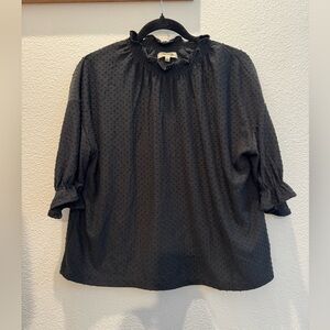 Madewell Clipdot Mock Neck black Ruffle Top.